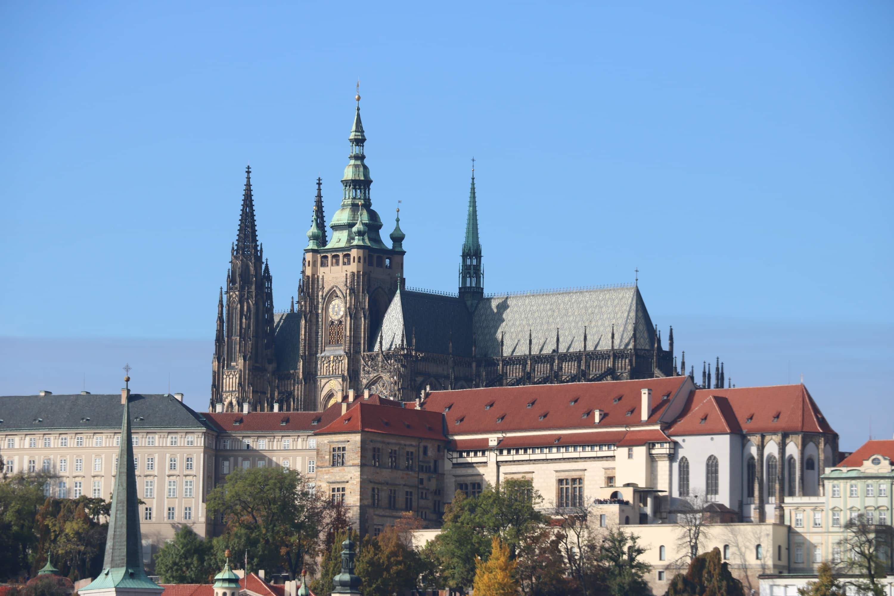 The gothic spires of the St Vitus Cathedral in Prague