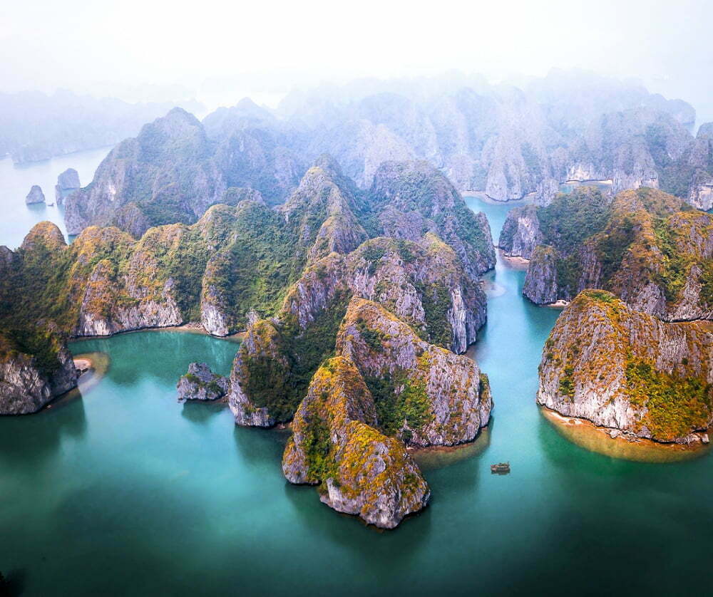 An aerial view of Halong Bay