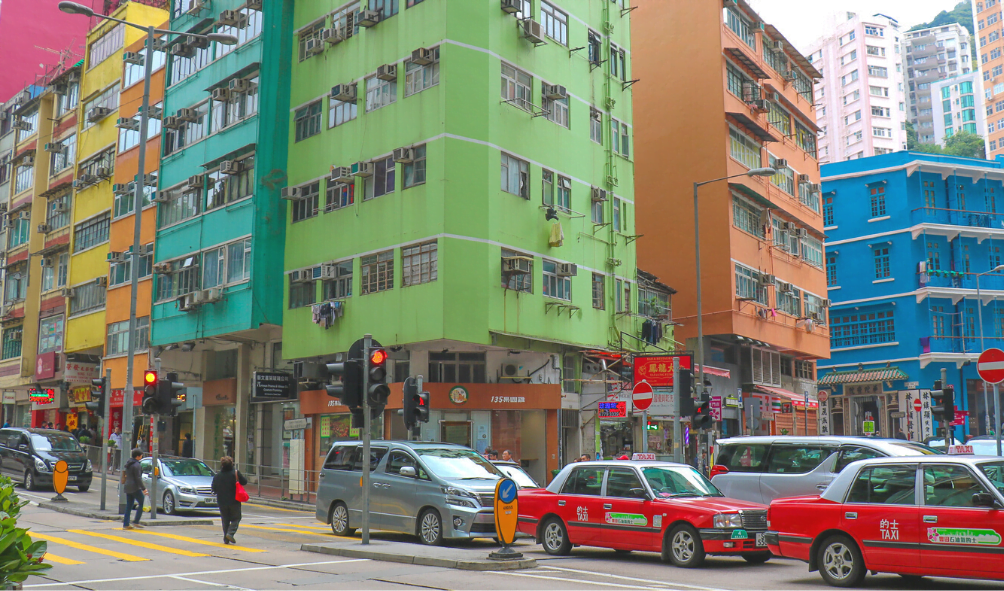 Coloured apartment blocks 
