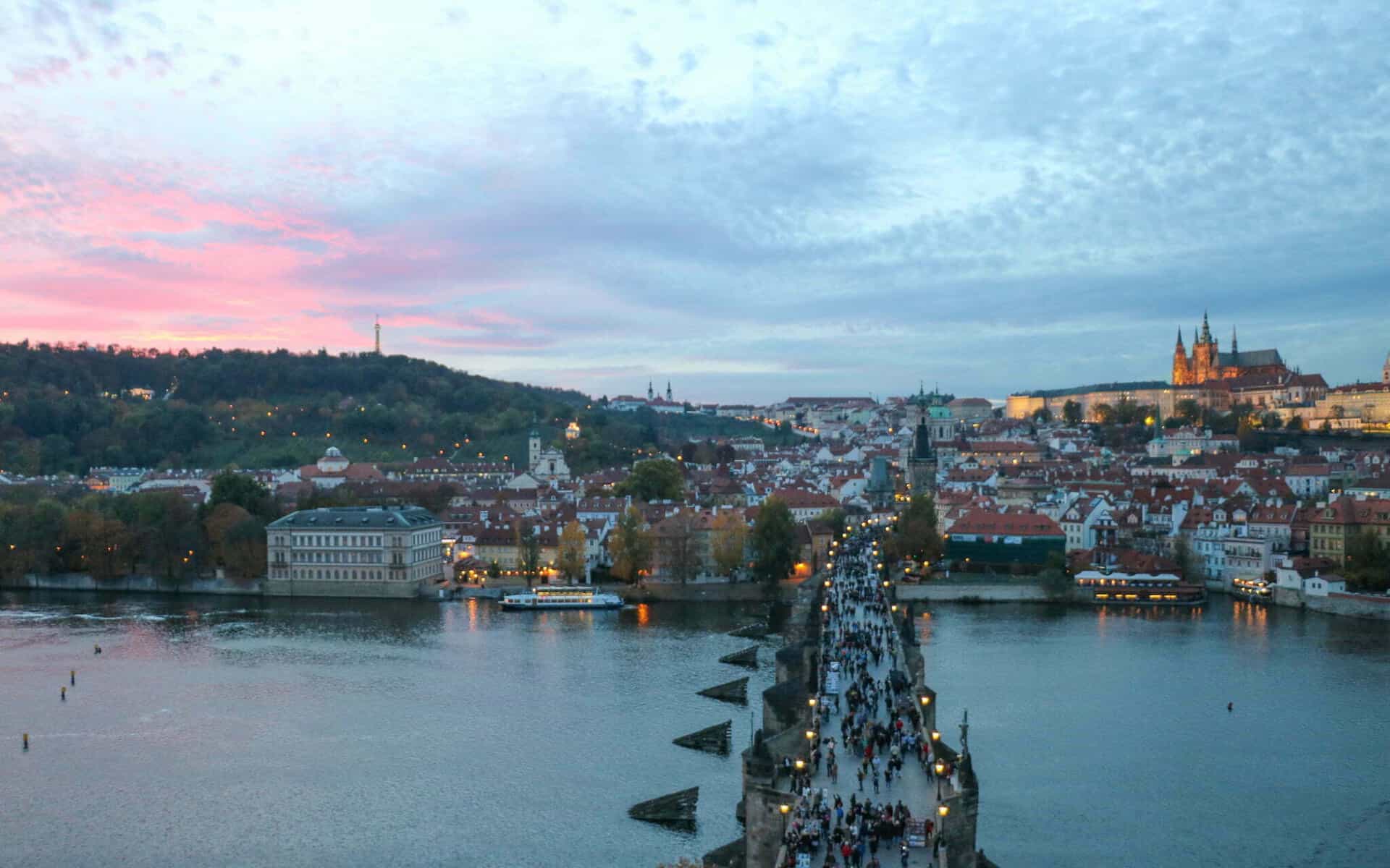 Charles Bridge sunset in Prague